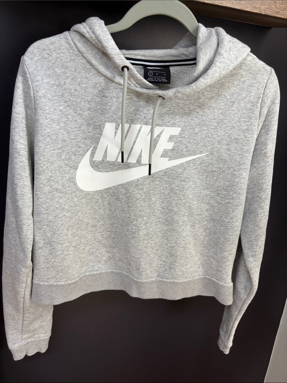 Nike Light Gray Cropped Pullover Hoodie with White Logo!!